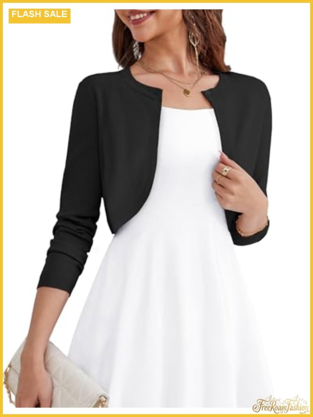 Women's Long Sleeve Cropped Cardigan Open Front Bolero Shrugs Lightweight